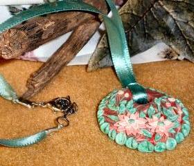 Polymer Clay pendant necklace - Summer Flower Garden