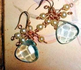 Luscious earrings Bridal or special occasion aqua and pearl