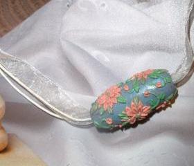 Gorgeous bead necklace - Sky Garden large Polymer clay focal bead pink flowers