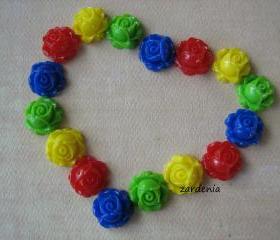 16PCS - Cabbage Rose Flower Cabochons - 15mm - Resin - Rainbow Mix - Findings by ZARDENIA