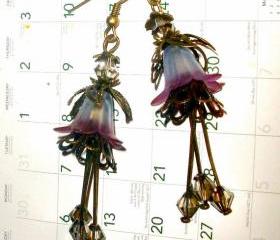 Long dangle earrings FREE SHIPPING smokey crystals and flower beads