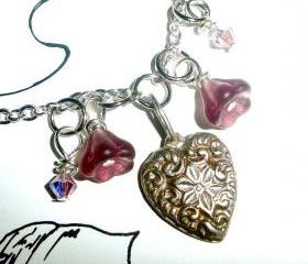 Silver heart necklace with Czech glass and Swarovski crystals