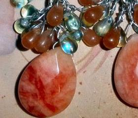 Jade earrings - Gorgeous with orange and teal glass teardrops