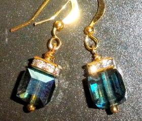Gorgeous Swarovski cube earrings with rhinestones and gold-filled earwires