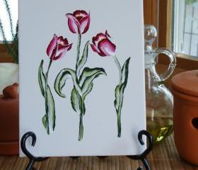 Ceramic Tile Trivet / Spoon Rest with Red and white Tulips
