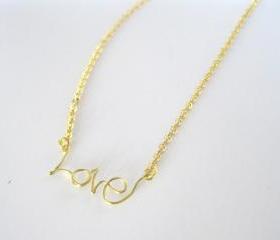 Gold Necklace with Love pendant, Choker, 16k gold plated