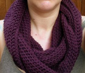 Crochet Cowl Snood neckwarmer scarf in deep purple, ready to ship.