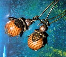 Woodsy acorn earrings wooden with copper and brass
