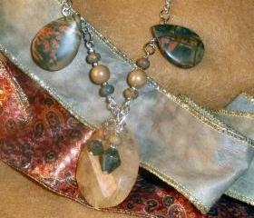 Gemstone necklace beaded - Coffee Quartz and Picasso Jasper