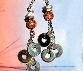 Steampunk Rocker earrings ON SALE metal washers and sterling chain