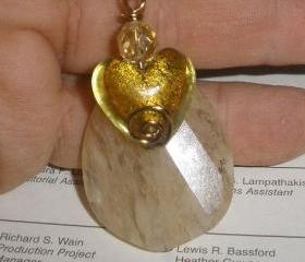 Coffee Quartz necklace lampwork heart on copper