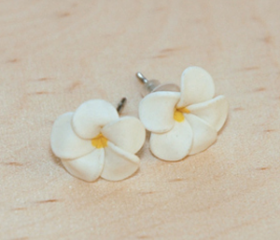 White Frangipani /Kemboja Flower Ear Studs