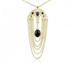 Baroque Style Oval Pendant Tassels Necklace