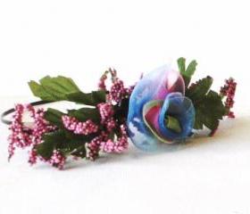 Rose headband with luscious sheer ribbon multicolor rose bridal wedding springtime