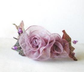 Ribbon Rose headband with light violet ribbon roses