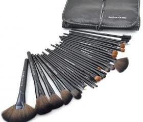 New 32 pcs Makeup Brush Kit Makeup Brushes with Leather Case - Black