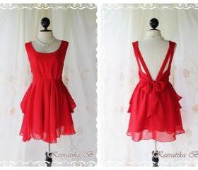 A Party V Shape - Prom Party Cocktail Bridesmaid Dinner Wedding Night Dress Asymmetric Hem Bright Burgundy Sweet Gorgeous Glamorous Dress