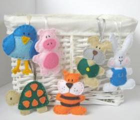 Felt animal pals sewing patterns - 6 easy to sew mini toys including rabbit, puppy, bluebird, tortoise, tiger and piglet