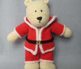Christmas polar bear knitting pattern - fun to knit xmas teddy with santa outfit, pdf pattern