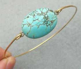 Turquoise Brass Bangle Bracelet