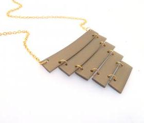 Minimal long geometric necklace/Gold plated long chain/Rubber Jewelry