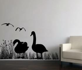 Wall Decal Geese in Reed Grasses Mural Vinyl Wall Decal 22230