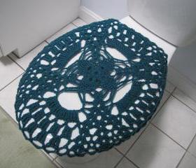 Crochet toilet seat cover or crochet toilet tank lid cover - real teal (TSC14 or TTL12)