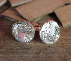 Handmade cufflinks from vintage watch parts