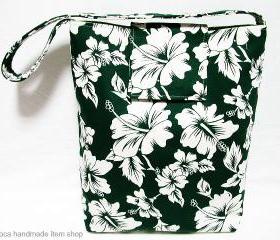 Hibiscus Canvas Bag - Dark Green / Hobo Purse/ Slouchy Bag/ Market Tote