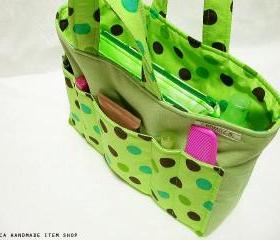 Inner Bag Organizer with Handles - Vivid Green Polka Dot
