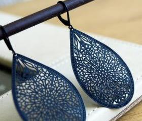 Black Filigree Earrings - Black Dangle Drop earrings
