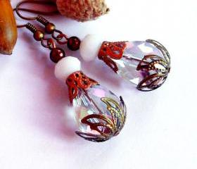 BUY 4 - GET 1 pair earrings FREE..Crystal drop bronze earrings