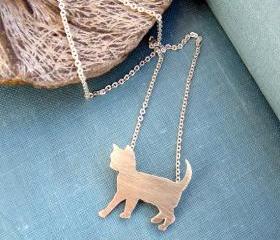 Sterling silver cat necklace, Animal pet jewelry