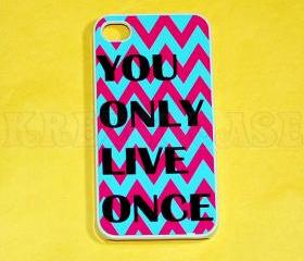 iphone 4 Case, iPhone 4s case You Only live Once Chevron Pattern iPhone 4 Cases, Iphone 4s Cover,Case for iPhone 4
