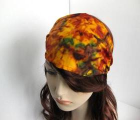 Fall Harvest Bandana Autumn Colors Batik Headband Gypsy Wrap Women's Brown Orange Burgundy Green Cotton Print Dreadband