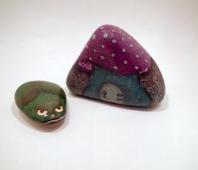 Original Art Mushroom Fairy Frog Storybook Fantasy Rocks