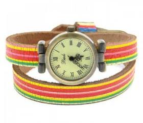 Cute Rainbow Candy Color Leather Wrap Watch 