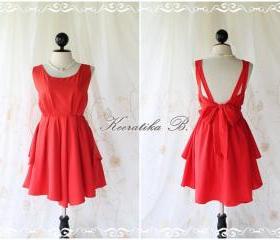 A Party V Shape - Prom Party Cocktail Bridesmaid Dinner Wedding Night Dress Asymmetric Hem Bright Red Sweet Gorgeous Glamorous Dress