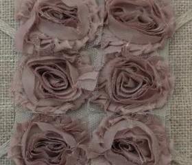 Six Shabby Chic Fabric Flowers - Chocolate Mocha (Brown)