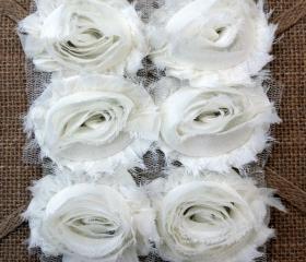 Six Shabby Chic Flowers - Marshmallow (White)