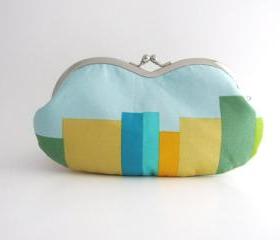 Frame sunglasses case/ Clutch Purse stripes on light blue
