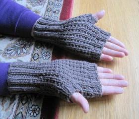 Knit fingerless mittens for men - -taupe heather (G6) Sorry-SOLD