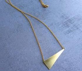 Geometric triangle gold brass long necklace. Gold plated chain