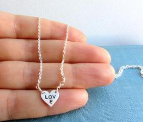 Sterling silver heart necklace on sterling chain - dainty modern jewelry - lunahoo - love heart