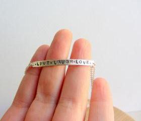 Personalized sterling silver chain bracelet, ' live laugh love.', custom jewelry