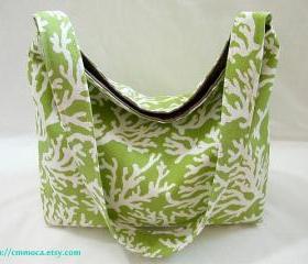Tropical Green Coral Shoulder Bag/Hobo Purse/Slouchy Bag/Market Tote
