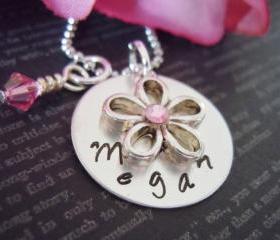 Personalized Flower Girl or Junior Bridesmaid Necklace-Flower Girl Gifts-Hand Stamped Jewelry-Pearl