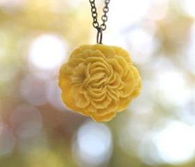 Mustard Yellow Peony Flower Necklace // Bridesmaid Gifts // Bridesmaid Necklaces // Country Vintage Wedding // Maid of Honor Gifts