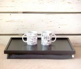 Breakfast serving or Laptop Lap Desk- Off White with Dark Grey farbric pillow- Custom Order