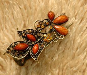 Amber Stones and Rhinestone Butterfly Claw Clips